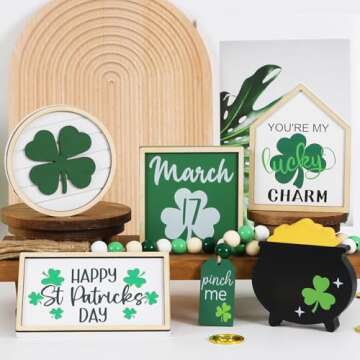 Joyseller St. Patrick's Day Decorations | 6PCS St. Patrick's Day Tiered Tray Decor | Luck Shamrock Wooden Signs Irish Decor | Happy Saint Patrick’s Centerpiece for Home Table Shelf Party
