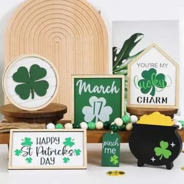 Joyseller St. Patrick's Day Decorations | 6PCS St. Patrick's Day Tiered Tray Decor | Luck Shamrock Wooden Signs Irish Decor | Happy Saint Patrick’s Centerpiece for Home Table Shelf Party