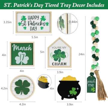 Joyseller St. Patrick's Day Decorations | 6PCS St. Patrick's Day Tiered Tray Decor | Luck Shamrock Wooden Signs Irish Decor | Happy Saint Patrick’s Centerpiece for Home Table Shelf Party