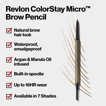 Revlon ColorStay Micro Eyebrow Pencil with Built In Spoolie Brush, Infused with Argan and Marula Oil, Waterproof, Smudgeproof, 456 Dark Brown, 0.003 oz