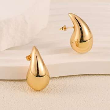 Teardrop Earrings Dupes for Women Gold/Silver Chunky Hoop Earring Dangle Earrings Water Drop Hypoallergenic Earring for Women