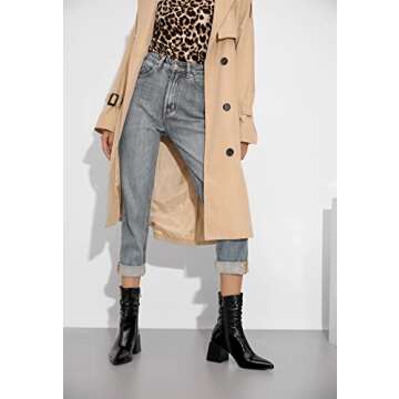 vivianly Pointed Toe Ankle Boot Mid-Calf Boots Chunky Block Heel Booties for Women size 7