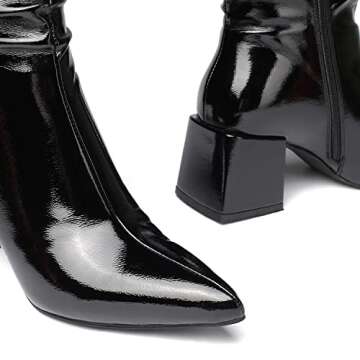 vivianly Pointed Toe Ankle Boot Mid-Calf Boots Chunky Block Heel Booties for Women size 7