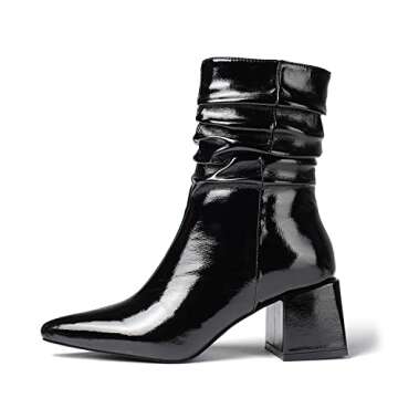 vivianly Pointed Toe Ankle Boot Mid-Calf Boots Chunky Block Heel Booties for Women size 7