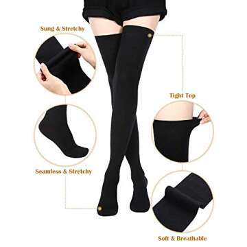 SATINIOR Extra Long Socks Thigh High Socks Extra Long Boot Stockings for Women, Black, L