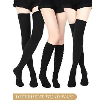 SATINIOR Extra Long Socks Thigh High Socks Extra Long Boot Stockings for Women, Black, L
