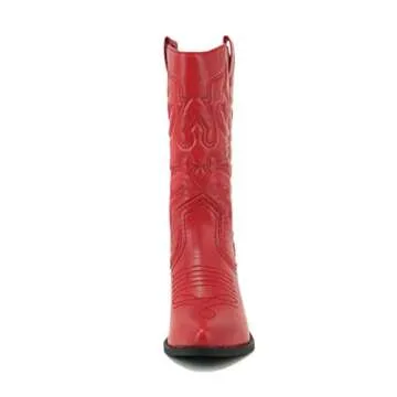 Soda Reno Women Western Cowboy Pointed Toe Knee High Pull On Tabs Boots (Red, US Footwear Size System, Adult, Women, Numeric, Medium, 8)