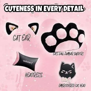Vigosit Cute Gaming Chair with Cat Ears and Footrest