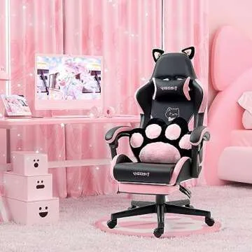 Vigosit Cute Gaming Chair with Cat Ears and Footrest
