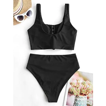 Stylish ZAFUL Women's High Waisted Bikini Tankini Set