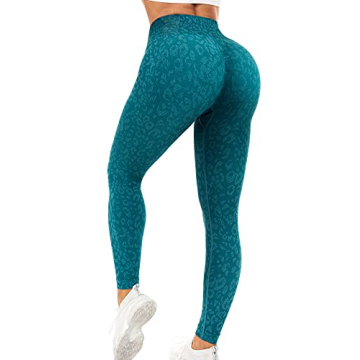 YEOREO Women Seamless Scrunch Butt Camo Workout Leggings High Waisted Athletic Gym Yoga Leggings Blue M