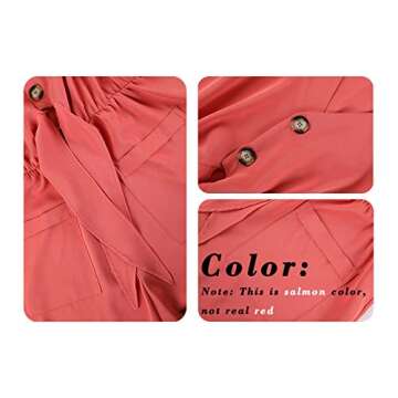 Ivay Women's V Neck Button Rompers with Pockets