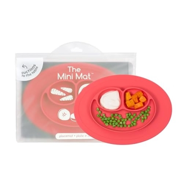 ezpz Mini Mat for 12 Months+ (Coral) - 100% Silicone Baby Plates with Suction and Built-in Placemat ...