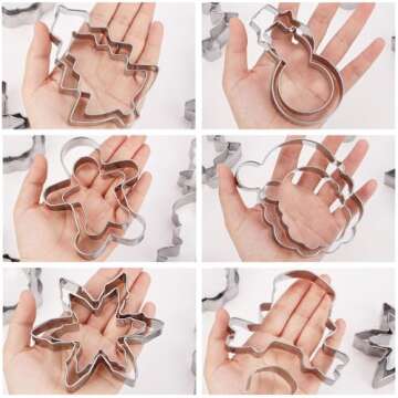 Large Christmas Cookie Cutters,4" Holiday Cookie Cutters Stainless Steel,12pcs Molds with Recipe Ins...