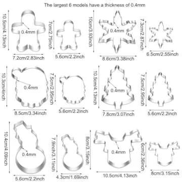Large Christmas Cookie Cutters,4" Holiday Cookie Cutters Stainless Steel,12pcs Molds with Recipe Instruction,Snowman, Christmas tree, elk, snowflake