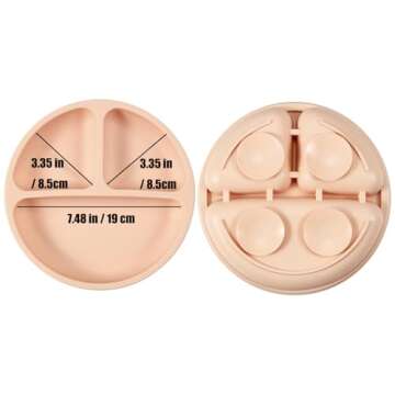 PandaEar 3 Pack Toddler Plates with 3 Spoons, 100% Silicone Divided Suction Plate for Babies, BPA-Free, Dishwasher and Microwave Safe -Pink/Brown/Brick red