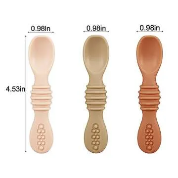 PandaEar 3 Pack Toddler Plates with 3 Spoons, 100% Silicone Divided Suction Plate for Babies, BPA-Free, Dishwasher and Microwave Safe -Pink/Brown/Brick red