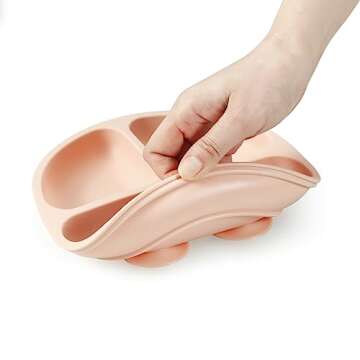 PandaEar 3 Pack Toddler Plates with 3 Spoons, 100% Silicone Divided Suction Plate for Babies, BPA-Free, Dishwasher and Microwave Safe -Pink/Brown/Brick red