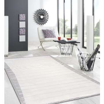 Pasargad Home Sutton Collection Striped Rug- Soft Polypropylene & Polyester Living Room, Bedroom, Ho...