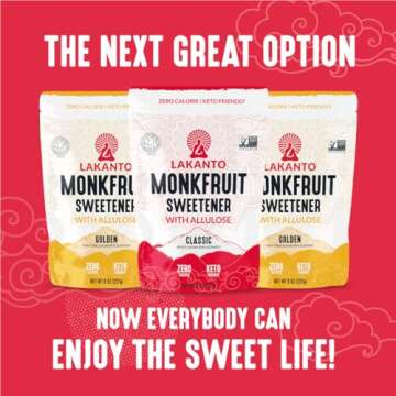 Lakanto Classic Monk Fruit Sweetener With Allulose, White Sugar Substitute From Monk Fruit Extract for Baking, Coffee & Tea, Gluten Free, Zero Calorie, Low Carb, Non GMO, Keto, Classic White, 8 OZ Bag