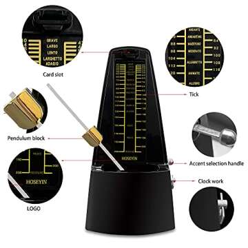 HOSEYIN Mechanical Metronome, Universal Metronome for Piano, Guitar, Violin,Drums and Other Instruments (Standard, Black)