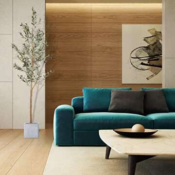 LYERSE 7ft Artificial Olive Tree Tall Fake Potted Olive Silk Tree with Planter Large Faux Olive Branches and Fruits Artificial Tree for Office House Living Room Home Decor