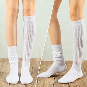 Witwot 3 Pairs Womens Slouch Socks Cotton Knee High Tube Scrunch Sock Size 6-11 White