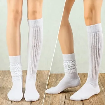Witwot 3 Pairs Womens Slouch Socks Cotton Knee High Tube Scrunch Sock Size 6-11 White