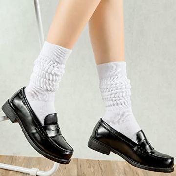 Witwot 3 Pairs Womens Slouch Socks Cotton Knee High Tube Scrunch Sock Size 6-11 White