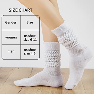 Witwot 3 Pairs Womens Slouch Socks Cotton Knee High Tube Scrunch Sock Size 6-11 White