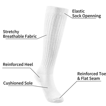 Witwot 3 Pairs Womens Slouch Socks Cotton Knee High Tube Scrunch Sock Size 6-11 White