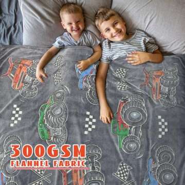 Glow in The Dark Truck Car Blanket for Kids - Unique Gifts for Boys & Girls