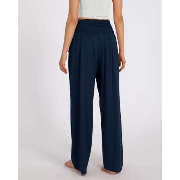 ODODOS Women's Wide Leg Palazzo Lounge Pants with Pockets Light Weight Loose Comfy Casual Pajama Pants-30 inseam, Navy, Medium