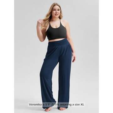 ODODOS Women's Wide Leg Palazzo Lounge Pants with Pockets Light Weight Loose Comfy Casual Pajama Pants-30 inseam, Navy, Medium