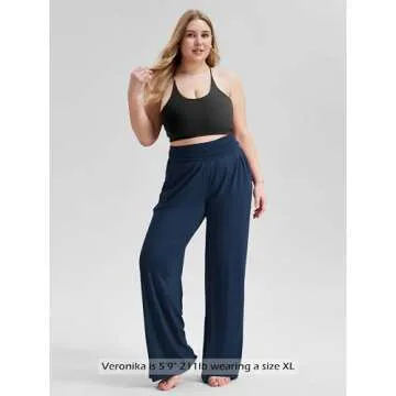 ODODOS Women's Wide Leg Palazzo Lounge Pants with Pockets Light Weight Loose Comfy Casual Pajama Pants-30 inseam, Navy, Medium