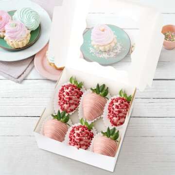 Colovis 30 Pcs White Bakery Boxes with Window, 6 X 6 X 3 Inches, White Paperboard Treat Boxes for Cookies, Pastry, Cookies, Strawberries, Macarons