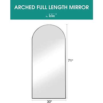 TinyTimes 71''x30'' Oversized Arched Floor Full Length Mirror, Large Full Body Mirror with Stand for Bedroom, Living Room, Leaning/Freestanding/Wall Mounted, Black