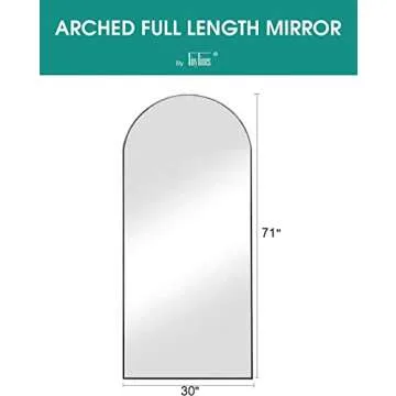 TinyTimes 71''x30'' Oversized Arched Floor Full Length Mirror, Large Full Body Mirror with Stand for Bedroom, Living Room, Leaning/Freestanding/Wall Mounted, Black