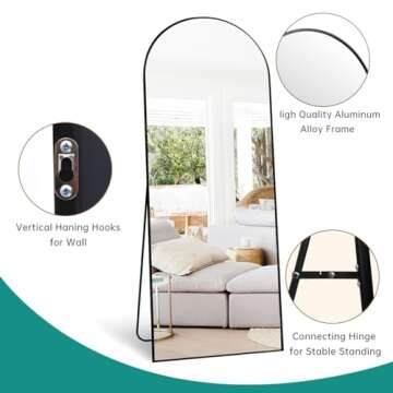 TinyTimes 71''x30'' Oversized Arched Floor Full Length Mirror, Large Full Body Mirror with Stand for Bedroom, Living Room, Leaning/Freestanding/Wall Mounted, Black
