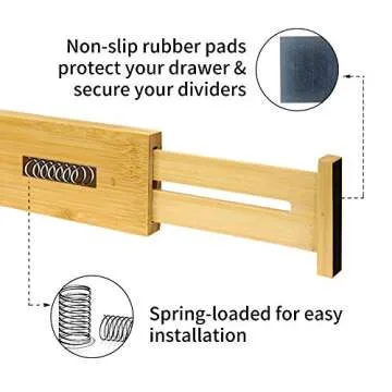 G-LEAF 6 Set Drawer Dividers Bamboo Adjustable Kitchen Drawers Organizer Divider