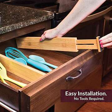 G-LEAF 6 Set Drawer Dividers Bamboo Adjustable Kitchen Drawers Organizer Divider