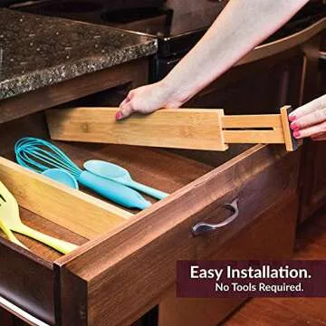 G-LEAF 6 Set Drawer Dividers Bamboo Adjustable Kitchen Drawers Organizer Divider