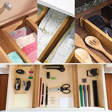 G-LEAF 6 Set Drawer Dividers Bamboo Adjustable Kitchen Drawers Organizer Divider
