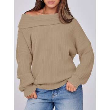 Saodimallsu Womens Off The Shoulder Sweater Top Oversized 2024 Fall Batwing Boat Neck Knit Sexy Casu...