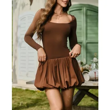 Elegant Long Sleeve Bubble Mini Dress for Women - HYPERFIRE