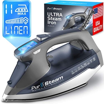 PurSteam Steam Iron for Clothes 1800W - LCD Screen, Nonstick Soleplate