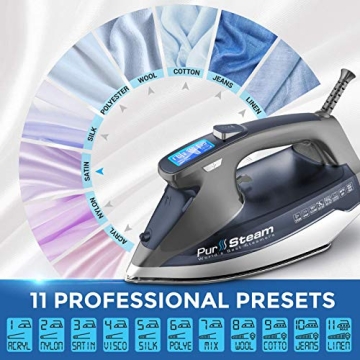 PurSteam 1800W Steam Iron with LCD, Auto Shutoff & More