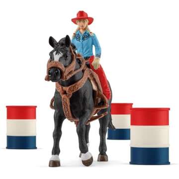 Schleich Farm World - 7PC Barrel Racing Set - Western Rodeo Toy Playset with Cowgirl Figurine, Horse...