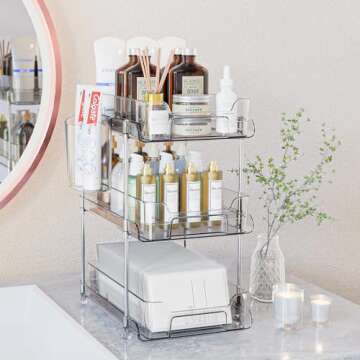 Hoenart 3-Tier Bathroom Under Sink Organizers and Storage, Closet Organizer Drawers Storage, Multi-P...