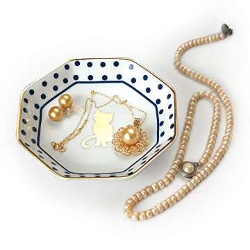 Cinf Candle Holder Cat Jewelry Dish Birthday Anniversary Ceramic Ring Trinket Dish for Wife Girlfriend，Bathroom Ring Holder, Organizer Decorative Jewelry Tray for Sister Birthday Gift